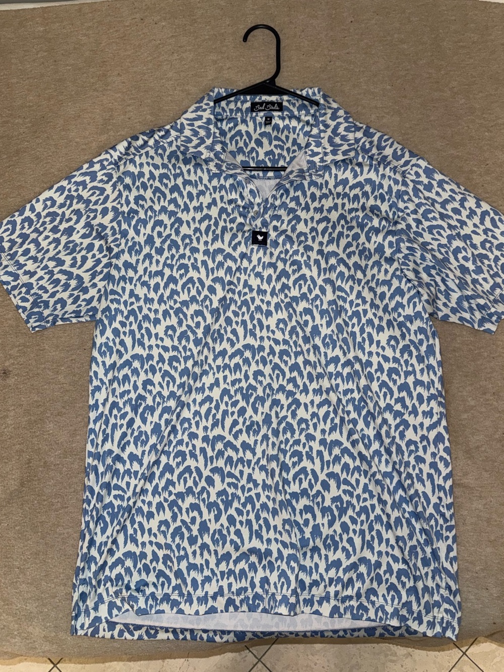 Bad Birdie Blue & White Abstract Print Golf Polo